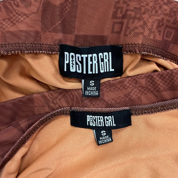 Dolls Kill Luxury Vibes Brown Mesh Checkered Crop Top, Mini Skirt & Mask Set - Picture 15 of 16